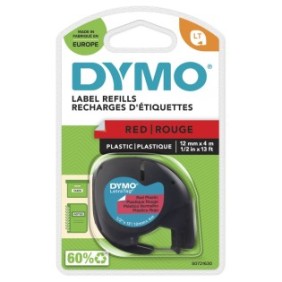 Dymo LetraTag Étiquettes en plastique Authentique | 12 mm x 4 m | impression en noir sur fond rouge | Étiquettes autocollantes pour étiqueteuse LetraTag, Noir sur rouge, Polyester, Belgique, DYMO, LetraTag 100T, LetraTag 100H, 1,2 cm