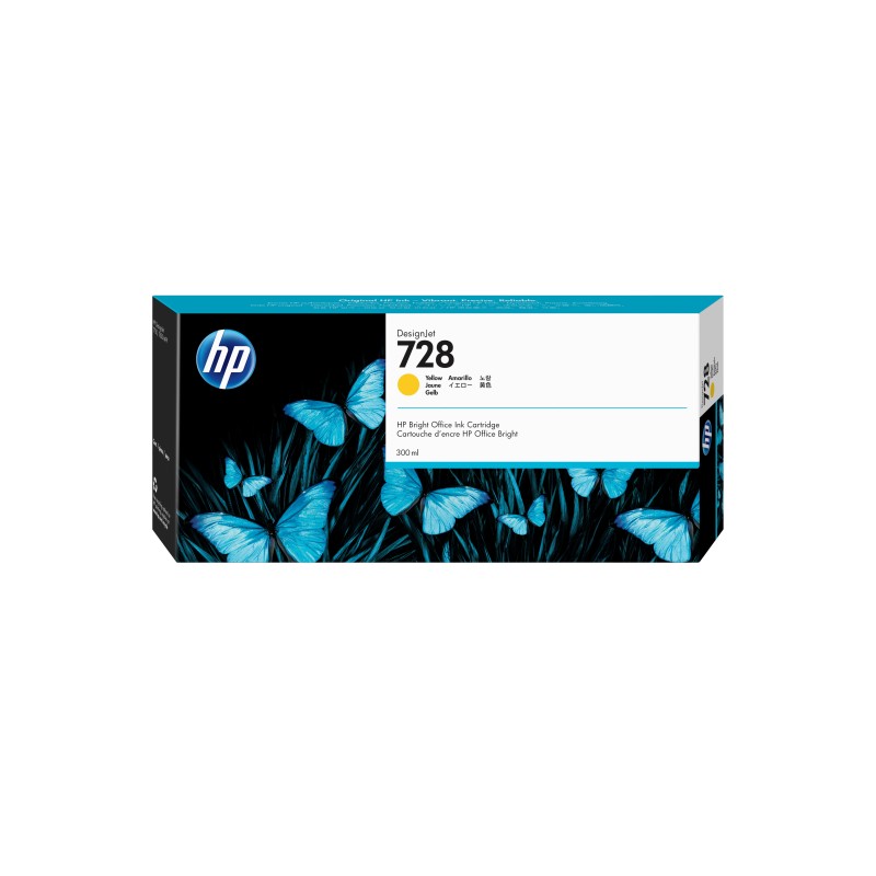 HP 728 DesignJet cartouche d'encre jaune, 300 ml, Imprimante HP DesignJet T730, imprimante multifonction HP DesignJet T830, A jet d'encre thermique, Jaune, F9K15A, Singapour, 283 mm