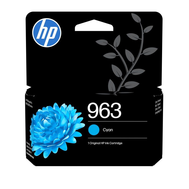 HP 963 Cartouche d'encre cyan authentique, Rendement standard, Cyan, Encre à pigments, 10,74 ml, 1 pièce, Paquet unique