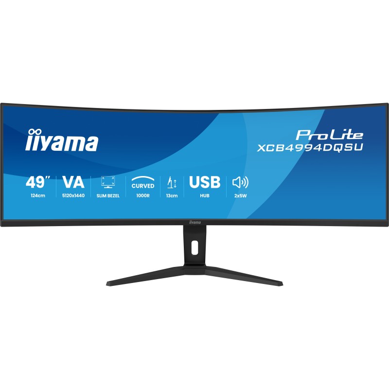 Iiyama ProLite XCB4994DQSU-B1, 124,5 cm 49", 5120 x 1440 pixels, Dual QHD, LCD, 2 ms, Noir