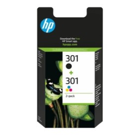 HP 301 pack de 2 cartouches d'encre noirtrois couleurs authentiques, Rendement standard, Noir, Cyan, Magenta, Jaune, Encre à pigments, Encre à colorant, 3 ml, 3 ml