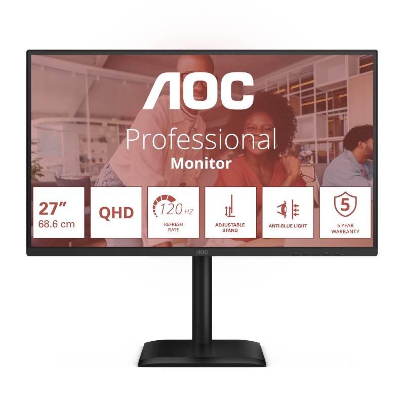 AOC E4 Q27E4U, 68,6 cm 27", 2560 x 1440 pixels, Quad HD, LED, 4 ms, Noir