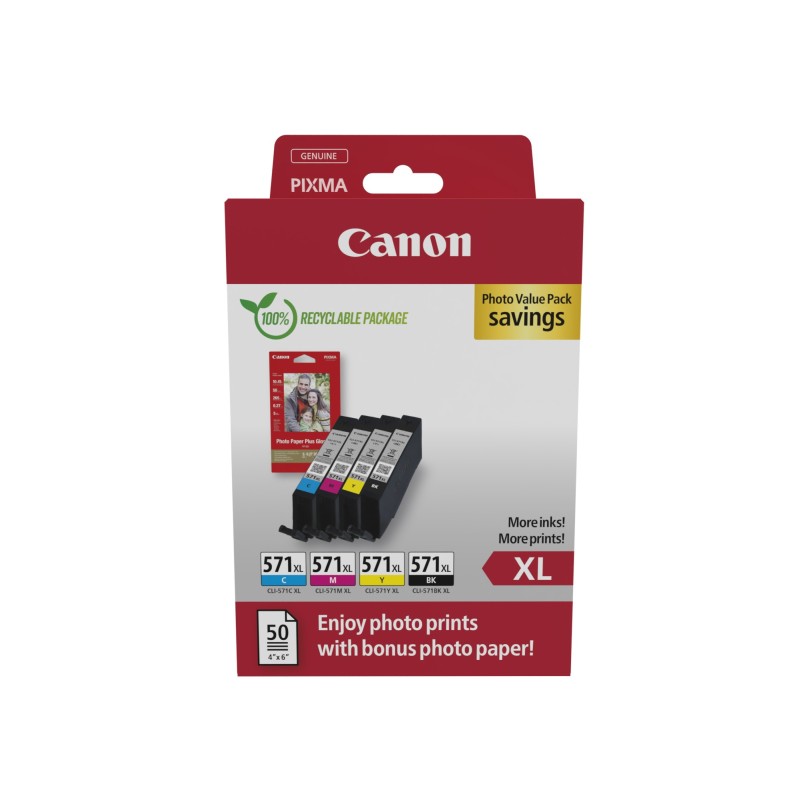 Canon 0332C006, Rendement élevé , Noir, Cyan, Magenta, Jaune, 4 pièce, Pack de valeur de photo