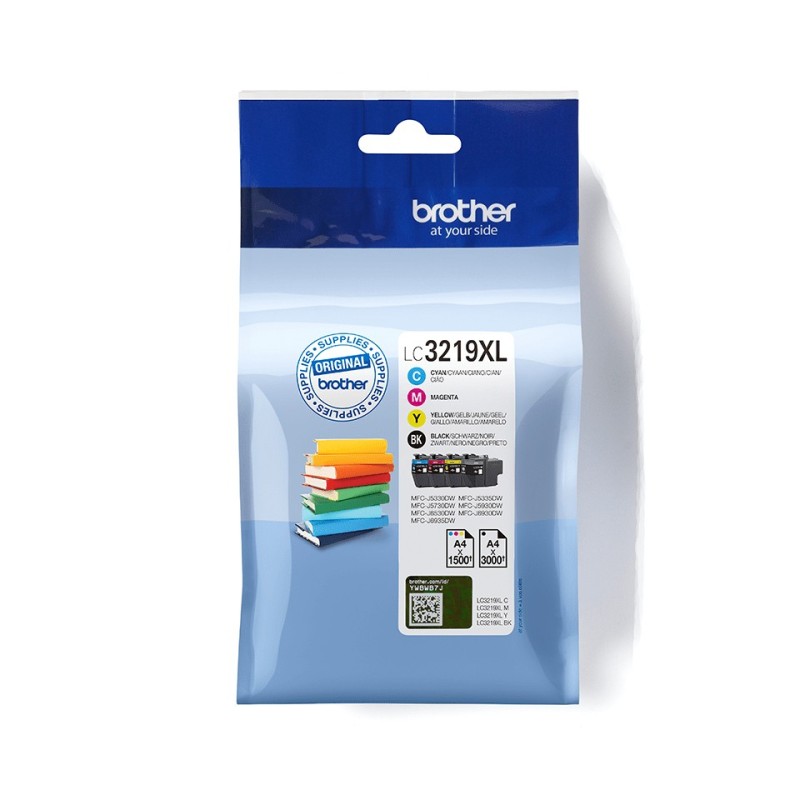 Brother Pack de cartouches d'encre LC3219XLVALBP originales, Noir, Cyan, Magenta, Jaune, 4 pièce, 3000 pages, 1500 pages, Multi pack