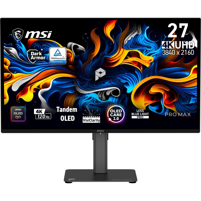 MSI Pro MAX 271UPX12G, 67,3 cm 26.5", 3840 x 2160 pixels, Full HD Ultra large, QD-OLED, 0,03 ms, Noir