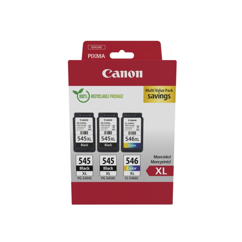 Canon 8286B013, Rendement élevé , Noir, Cyan, Magenta, Jaune, 15 ml, 13 ml, 3 pièce, Multi pack