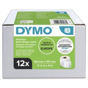 Dymo LW grandes étiquettes autocollantes authentiques pour expéditions et badges nominatifs | 54 mm x 101 mm | 12 rouleaux de 220 étiquettes 2 640 étiquettes | pour les étiqueteuses LabelWriter, Blanc, Imprimante d'étiquette adhésive, Papier