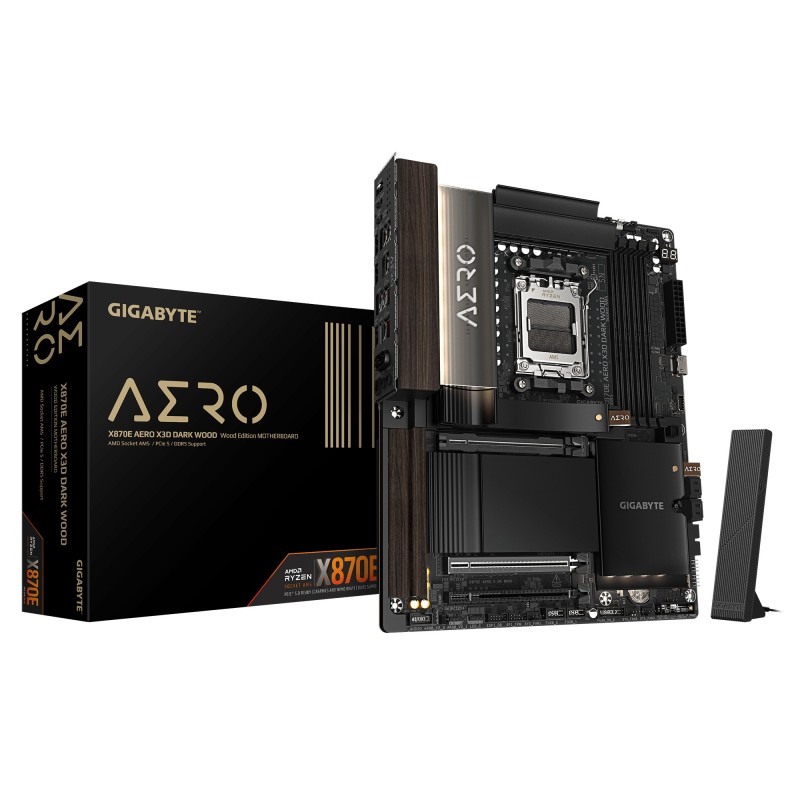 Gigabyte X870E AERO X3D DARK WOOD Carte Mère – Compatible avec les processeurs AMD Ryzen 9000