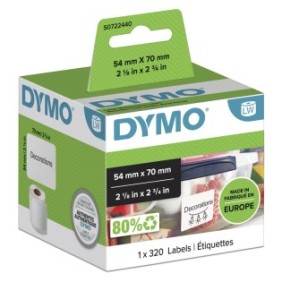 Dymo LW étiquettes autocollantes authentiques polyvalentes | 54 mm x 70 mm | rouleau de 320 étiquettes faciles à décoller | pour les étiqueteuses LabelWriter, Blanc, Imprimante d'étiquette adhésive, Papier, Permanent, LabelWriter, 5,4 cm