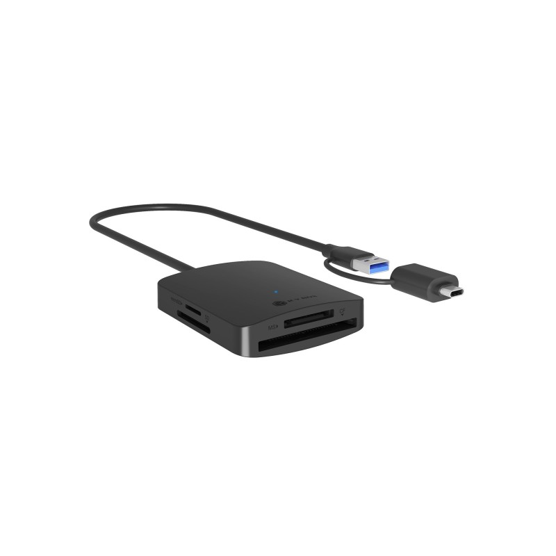 ICY BOX IB-CR302-CU3, CF, MS Duo, MS PRO, MS PRO Duo, MicroSD , MicroSDHC, MicroSDXC, SD, SDHC, SDXC, Noir, 5000 Mbits, Aluminium, USB 3.2 Gen 1 3.1 Gen 1 Type-A, 55 mm
