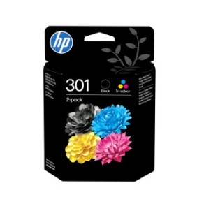HP 301 pack de 2 cartouches d'encre noirtrois couleurs authentiques, Rendement standard, Noir, Cyan, Magenta, Jaune, Encre à pigments, Encre à colorant, 3 ml, 3 ml