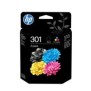 HP 301 pack de 2 cartouches d'encre noirtrois couleurs authentiques, Rendement standard, Noir, Cyan, Magenta, Jaune, Encre à pigments, Encre à colorant, 3 ml, 3 ml