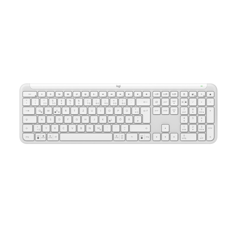 Logitech Signature Slim K950, Taille réelle 100 %, Sans fil, RF sans fil + Bluetooth, Commutateur de touche « ciseaux », QWERTZ, Blanc