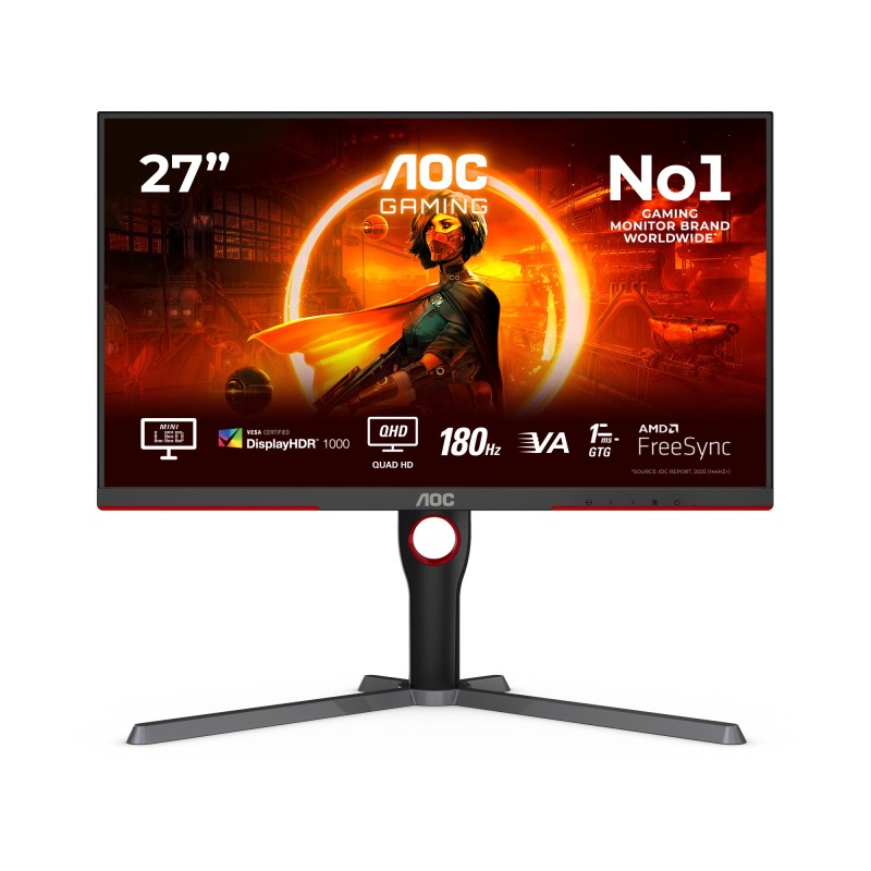 AOC G3 Q27G3XMNBK, 68,6 cm 27", 2560 x 1440 pixels, 2K Ultra HD, LED, 1 ms, Noir, Rouge