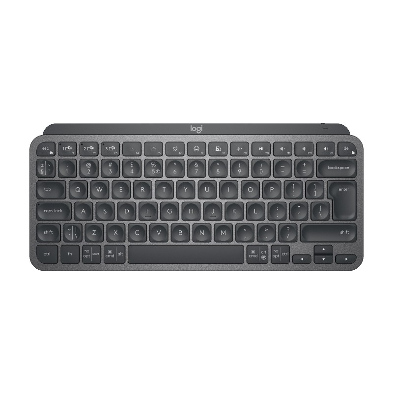 Logitech Master MX Keys Mini, Mini, Sans fil, RF sans fil + Bluetooth, QWERTY, LED, Graphite
