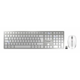 Cherry DW 9100 SLIM, Sans fil, RF sans fil + Bluetooth, Commutateur de touche « ciseaux », QWERTZ, Argent, Blanc, Souris incluse