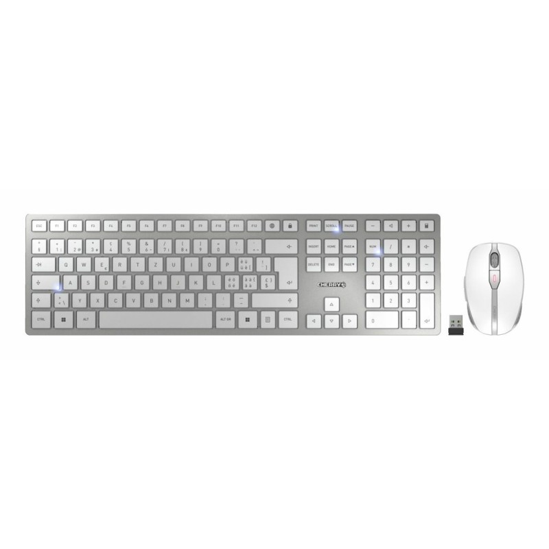 Cherry DW 9100 SLIM, Sans fil, RF sans fil + Bluetooth, Commutateur de touche « ciseaux », QWERTZ, Argent, Blanc, Souris incluse