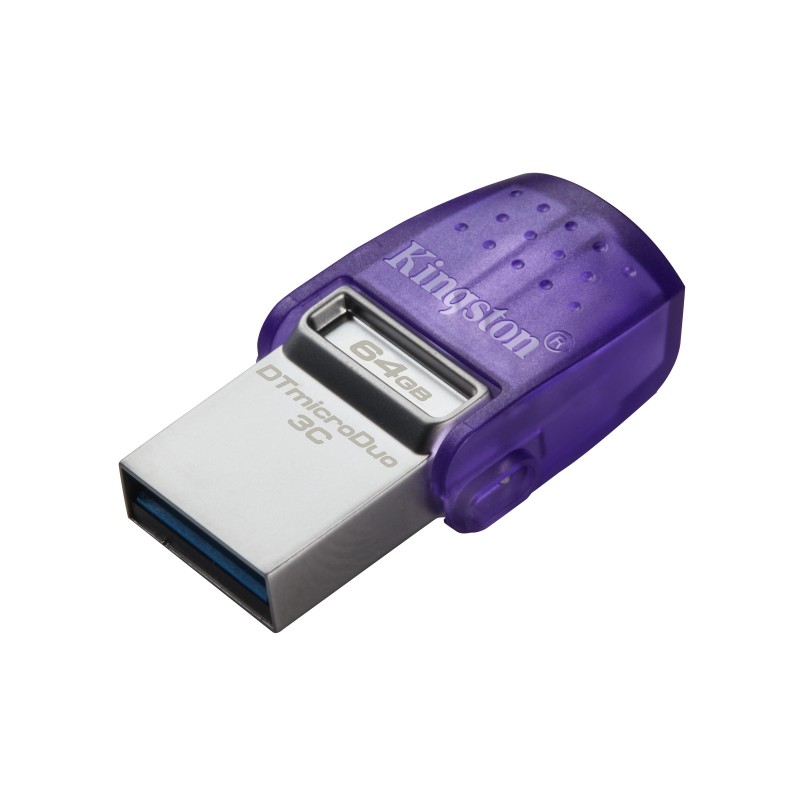 Kingston DataTraveler 64 Go microDuo 3C 200 Mos dual USB-A + USB-C, 64 Go, USB Type-A USB Type-C, 3.2 Gen 1 3.1 Gen 1, 200 Mos, Autres, Violet, Acier inoxydable