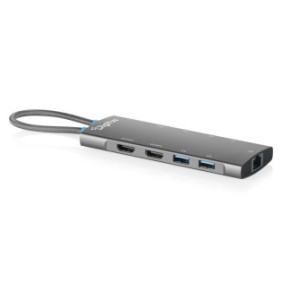 DIGITUS Station d'accueil USB-C, 9 ports, Universel, USB Type-C, Gris