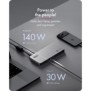 ICY BOX IB-DK7402-C31, Avec fil, USB 3.2 Gen 2 3.1 Gen 2 Type-C, 140 W, 3,5 mm, 2500,10,100,1000 Mbits, Noir, Anthracite