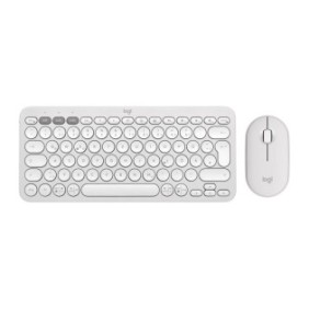 Logitech 920-012204, Sans fil, RF sans fil + Bluetooth, Commutateur de touche « ciseaux », QWERTZ, Blanc, Souris incluse