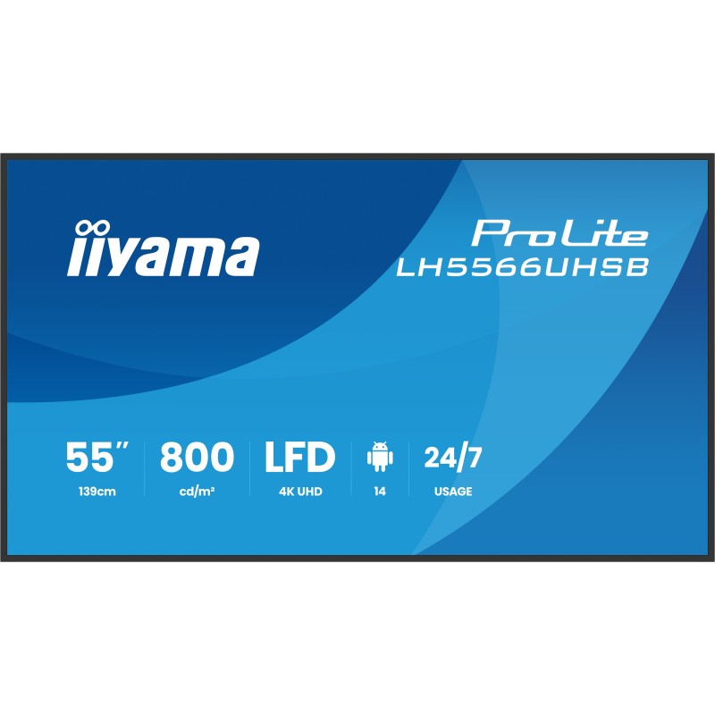 Iiyama LH5566UHSB-B1AG, Écran plat de signalisation numérique, 139,7 cm 55", LCD, 3840 x 2160 pixels, Wifi, 247