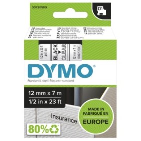 Dymo D1 étiquettes autocollantes authentiques | impression en noir sur fond clair | 12 mm x 7 m | pour étiqueteuses LabelManager, Noir sur transparent, Polyester, Belgique, -18 - 90 C, DYMO, LabelManager, LabelWriter 450 DUO