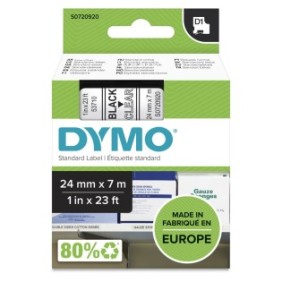 Dymo D1 étiquettes autocollantes authentiques | 24mm x 7m | Noir sur Transparent | pour étiqueteuses LabelManager, Noir sur transparent, Polyester, Belgique, -18 - 90 C, DYMO, LabelManager, LabelWriter 450 DUO