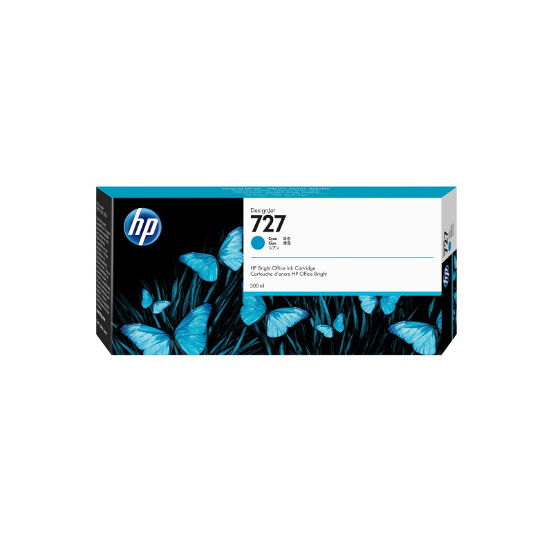 HP 727 cartouche d'encre DesignJet cyan, 300 ml, Gammes d'imprimantes HP DesignJet T920, gamme d'imprimantes HP DesignJet T1500, gamme..., A jet d'encre thermique, Cyan, Singapour, 283 mm, 41 mm