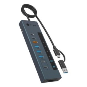 ICY BOX IB-HUB1742CR-C2PD, USB 3.2 Gen 2 3.1 Gen 2 Type-A + Type-C, USB 3.2 Gen 2 3.1 Gen 2 Type-A, USB 3.2 Gen 2 3.1 Gen 2 Type-C, MicroSD , MicroSDHC, MicroSDXC, SD, SDHC, SDXC, 10000 Mbits, Noir, Aluminium