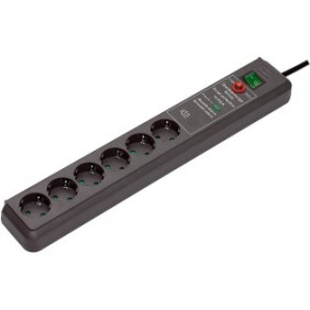 Brennenstuhl Secure-Tec Surge Protection 15.000 A, 6 sortie CA, 3500 W, Noir, 3 m, 517 mm, 116 mm