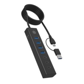 ICY BOX IB-HUB1737-C3, USB 3.2 Gen 1 3.1 Gen 1 Type-C, USB 3.2 Gen 1 3.1 Gen 1 Type-A, USB 3.2 Gen 1 3.1 Gen 1 Type-C, 5000 Mbits, Noir, Aluminium, Chine