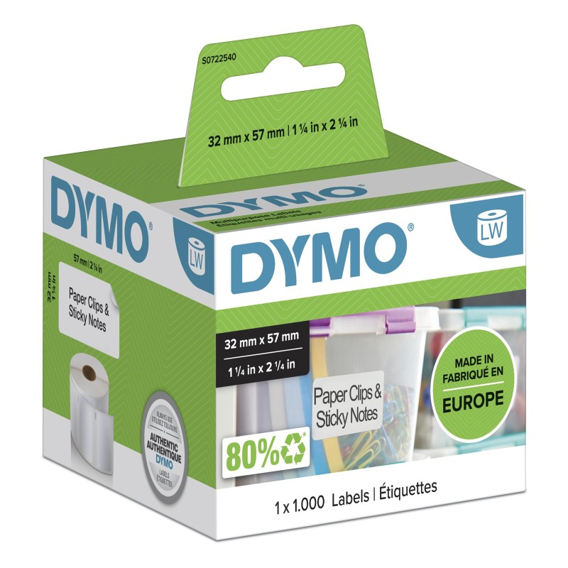 Dymo LW étiquettes autocollantes authentiques polyvalentes | 57 mm x 32 mm | rouleau de 1 000 étiquettes faciles à décoller | pour les étiqueteuses LabelWriter, Blanc, Imprimante d'étiquette adhésive, Papier, Amovible, Rectangle, LabelWriter
