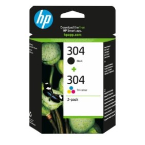 HP Pack de 2 cartouches authentiques d'encre noiretrois couleurs 304, Rendement standard, Noir, Cyan, Magenta, Jaune, Encre à pigments, Encre à colorant, 4 ml, 2 ml