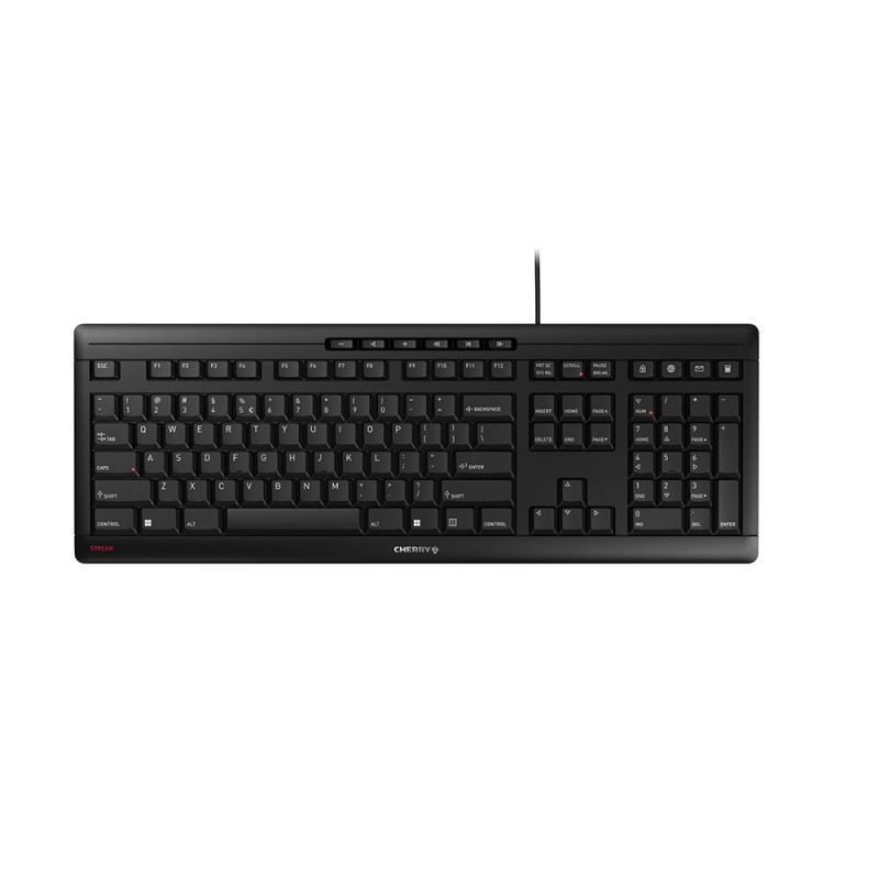 Cherry STREAM, Taille réelle 100 %, Avec fil, USB, Clavier mécanique, QWERTY, Noir