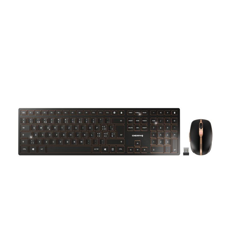 Cherry DW 9100 SLIM, Sans fil, RF sans fil + Bluetooth, QWERTZ, Noir, Souris incluse