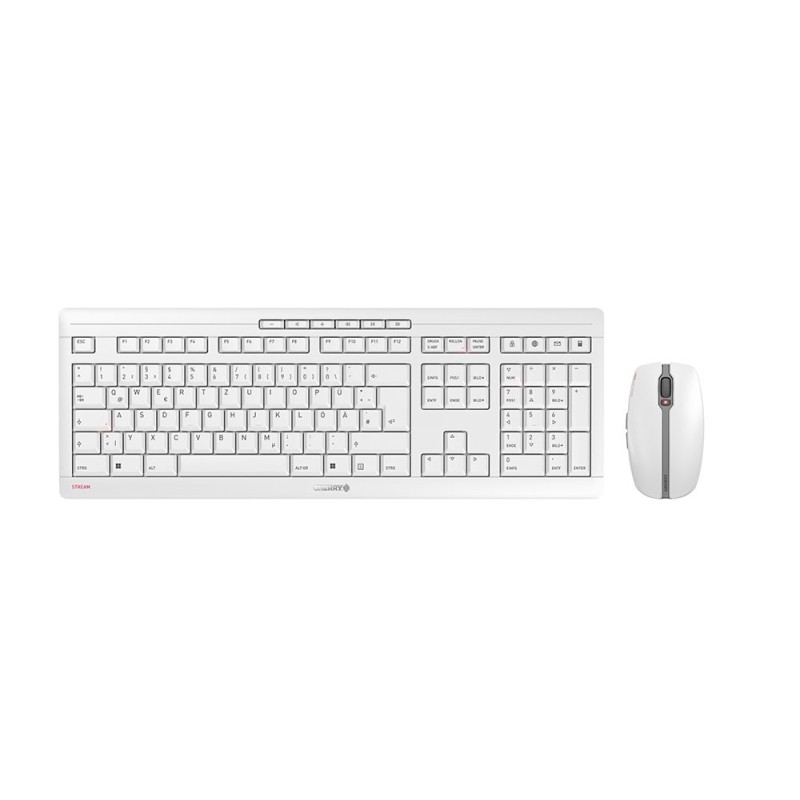 Cherry Stream Desktop, Taille réelle 100 %, Sans fil, RF sans fil, QWERTZ, Blanc, Souris incluse
