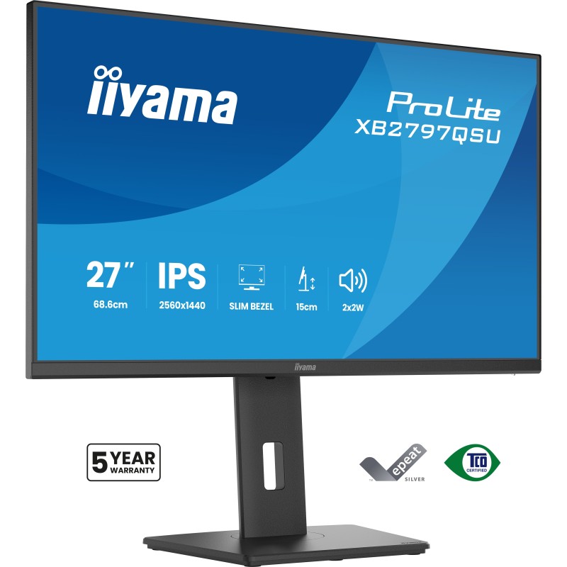 Iiyama ProLite XB2797QSU-B1, 68,6 cm 27", 2560 x 1440 pixels, Quad HD, LED, 1 ms, Noir