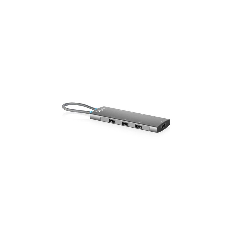 DIGITUS Station d'accueil USB-C, 8 ports, Universel, USB Type-C, Gris