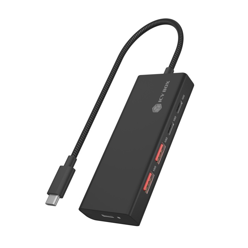ICY BOX IB-HUB1436-CPD, Avec fil, USB 3.2 Gen 2 3.1 Gen 2 Type-A, 100 W, Noir, 10 Gbits, Aluminium