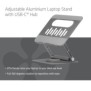 Club 3D Support réglable en aluminium pour ordinateur portable avec hub USB-C®, Gris, 260 mm, 224 mm, 56 mm, 1,76 kg, 315 mm