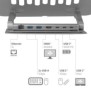 Club 3D Support réglable en aluminium pour ordinateur portable avec hub USB-C®, Gris, 260 mm, 224 mm, 56 mm, 1,76 kg, 315 mm