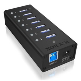 ICY BOX IB-AC618, USB 3.2 Gen 1 3.1 Gen 1 Type-B, USB 3.2 Gen 1 3.1 Gen 1 Type-A, 5000 Mbits, Noir, Aluminium, HDD, Énergie