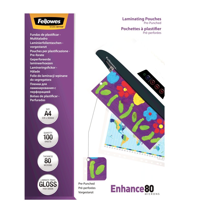 Fellowes Pochettes de plastification perforées A4 80 microns