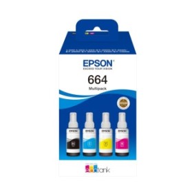 Epson 664 Multipack 4 couleurs EcoTank, Original, Noir, Cyan, Magenta, Jaune, EcoTank L555 EcoTank L355 EcoTank ET-4500 EcoTank ET-2650 EcoTank ET-2600 EcoTank ET-2550 EcoTank..., 70 ml, 70 ml, Jet d'encre