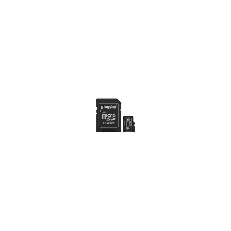 Kingston 64GB microSDXC Canvas Select Plus Gen3 100MBs A1 Adaptateur SD inclus, 64 Go, MicroSDXC, Classe 10, UHS-I, 100 Mos, Class 1