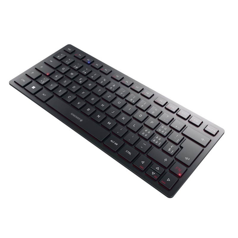 Cherry KW 9200 MINI, 75%, Avec fil &sans fil, USB + RF Wireless + Bluetooth, Commutateur de touche « ciseaux », QWERTZ, Noir
