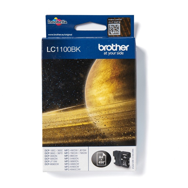 Brother LC1100BK - Cartouche d'encre originale – Noir, Noir, Encre à pigments, 1 pièce, 450 pages, 450 pages, Paquet unique