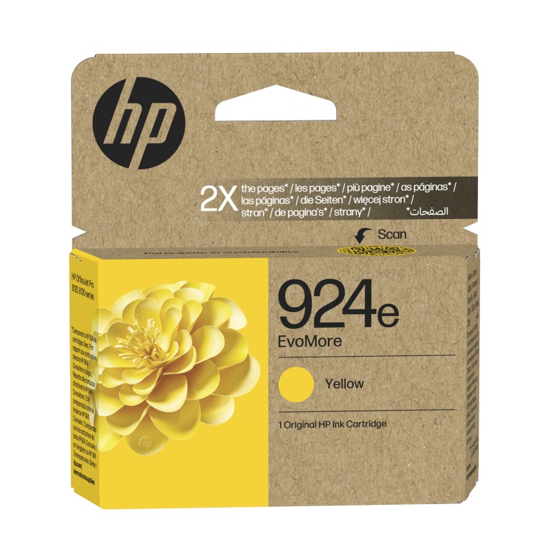 HP 924e Cartouche d’encre authentique Jaune EvoMore, Rendement élevé , Jaune, 1 pièce, 800 pages, Paquet unique